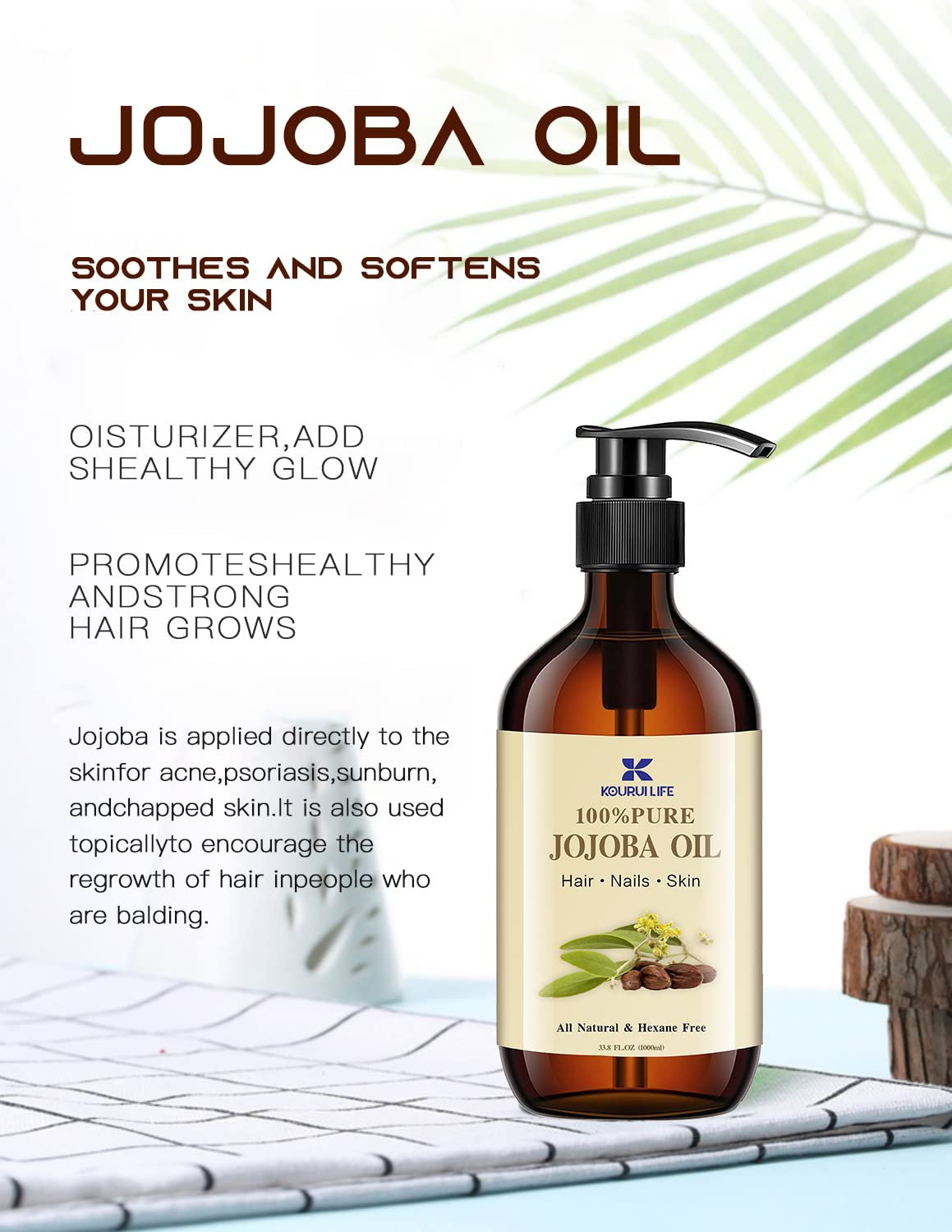 Jojobaöl Bio 1L, 100% Rein, Natürlich Hautpflege-Ö - Gesicht, Körper, Haare, Bart, Nägel - Natürliche Körperöle, und Nagelhautöllösung für Gesicht und Haare