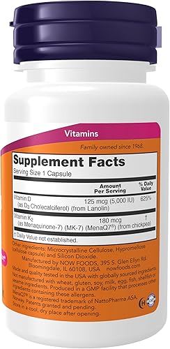 Miniatura 2 de Suplementos Now - Mega D-3 y MK-7 con vitaminas D-3 y K-2, 5.000 UI/180 mcg, soporte óseo y cardiovascular*, 60 cápsulas vegetales