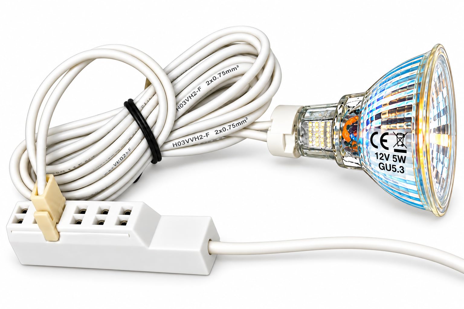 LED Einbauleuchten 12V schwenkbar 5er Set – MR16 5W Neutralweiß (4000K) mit AMP-Stecksystem und Trafo – 55 mm Einbautiefe – weiße Deckenstrahler für Wohnbereich, Küche, Flur