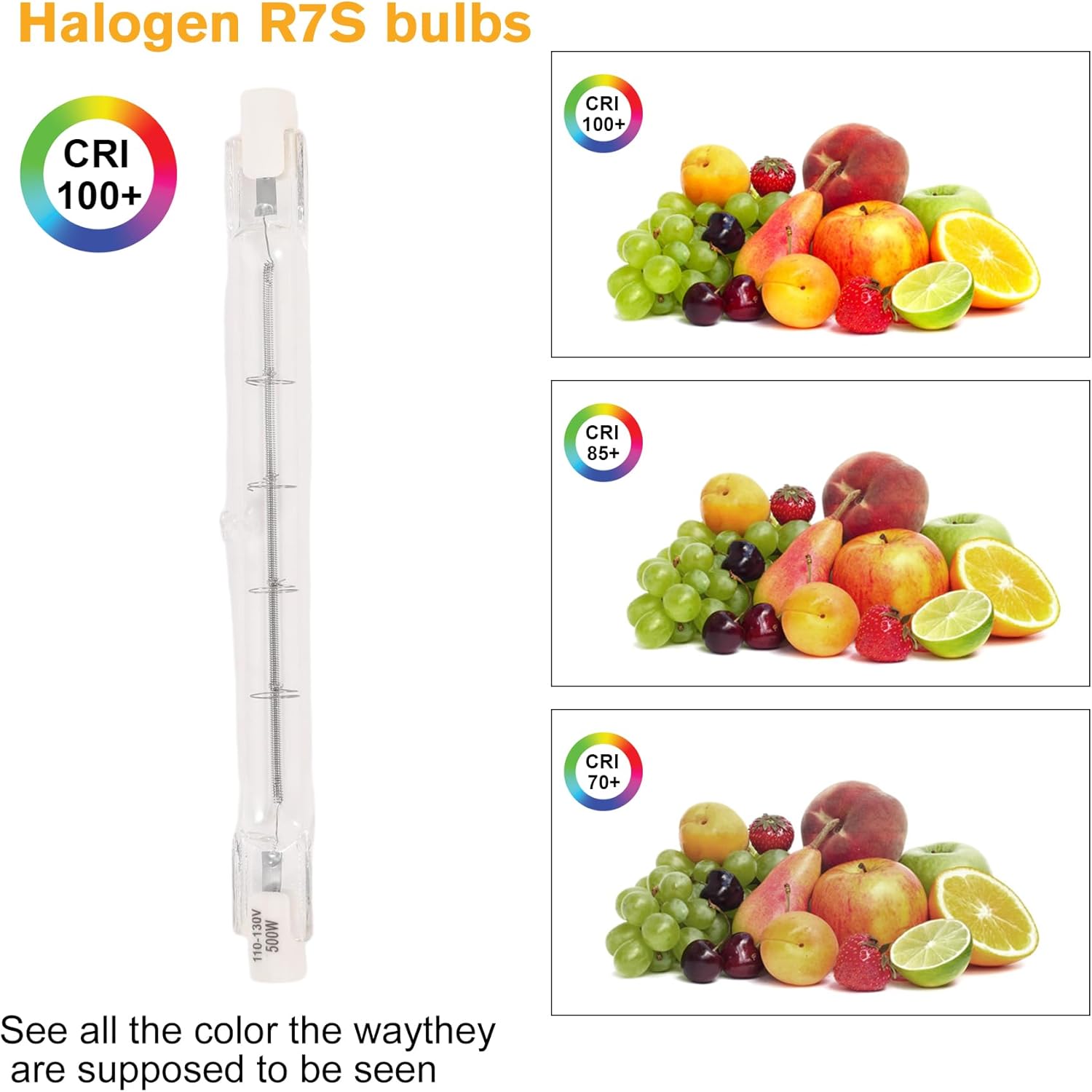 J118 R7S 500W T3 Halogen Bulbs (6 Pack) - 118mm Double Ended Quartz Tube Lights, 120 Volts Replacement for 150W Bulbs, 5000LM Flood Lights with 3000Hours Lifespan, 360° Illumination