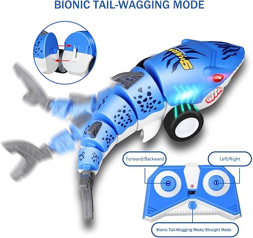 Miniatura 3 de Auto de tiburón a control remoto, autos a control remoto, juguetes para niños de 4 5 6 7 8 12 años con cola oscilante, luces LED, cumpleaños para