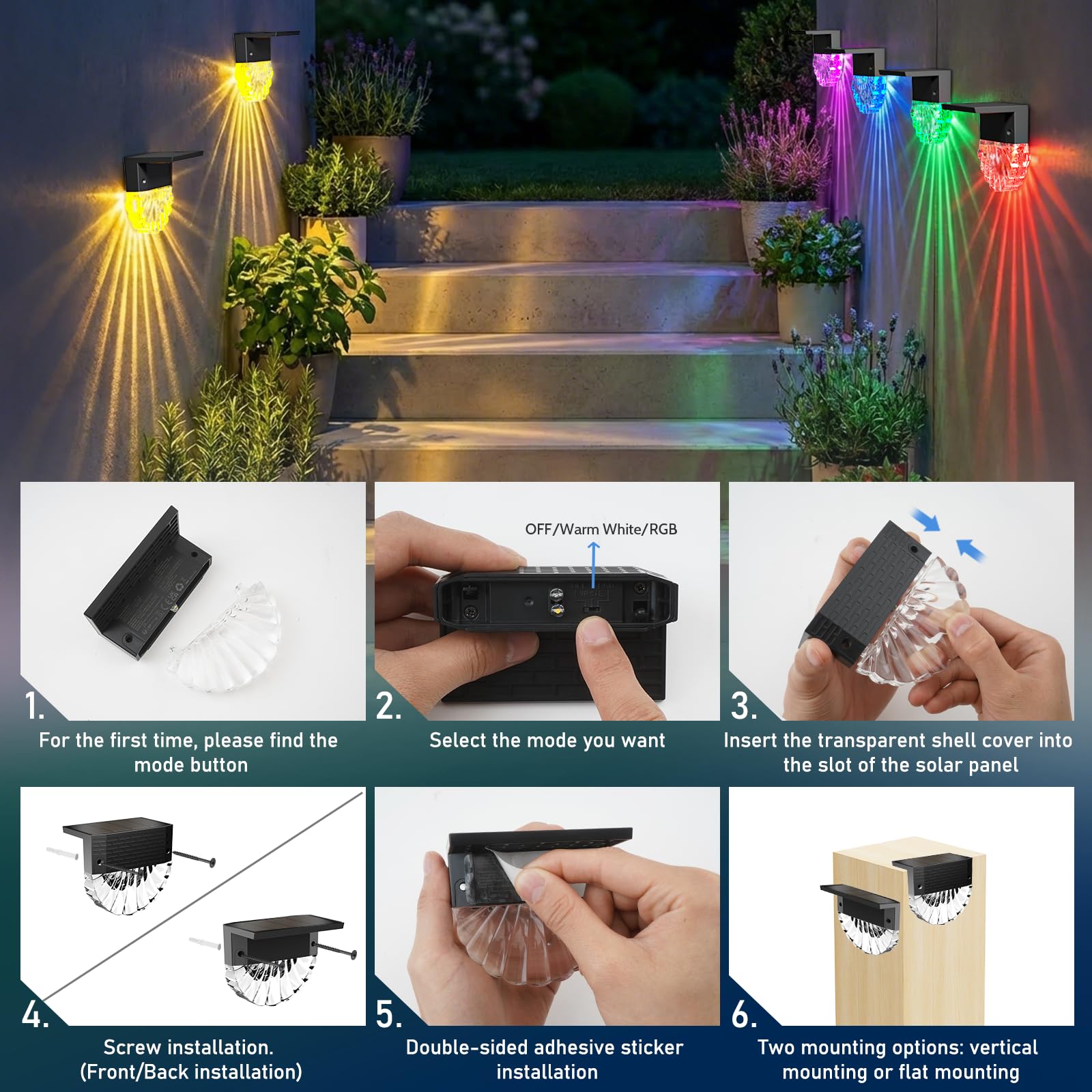 Solarlampen für Außen, 6 Stück Solarleuchten für Außen, IP65 Wasserdichte Solarlampen für Außen Garten, 3 Modi Solarleuchten Garten, Auto ON/OFF Garten Solarleuchten für Außen, Gartendeko Balkon Deko