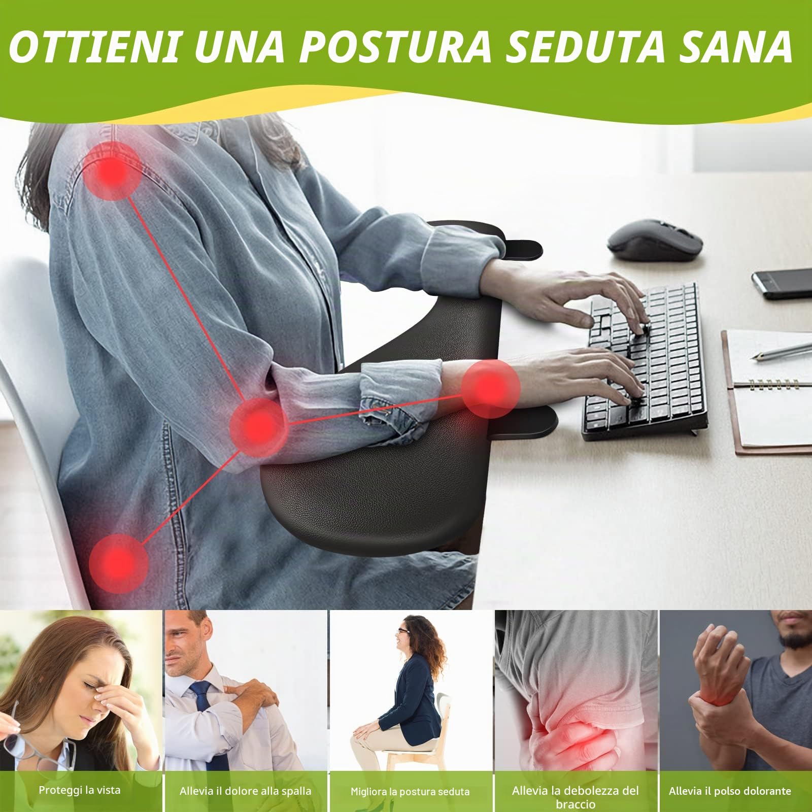 Ergonomics Espansione per scrivania, pieghevole, supporto per gomiti, supporto per tastiera per computer, estensione da tavolo per lavoro, apprendimento e gioco