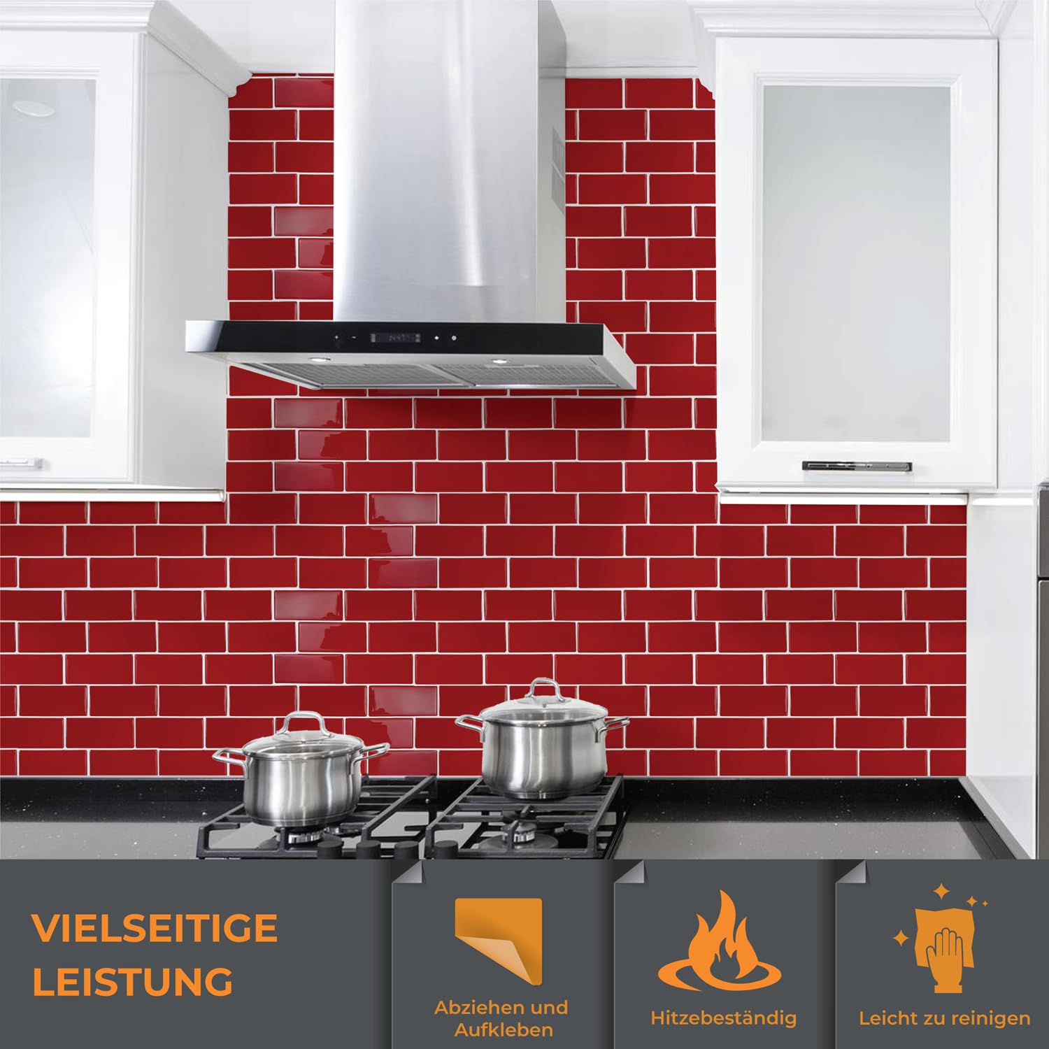 WALPLUS - Lote de 6 azulejos adhesivos de cocina, 30,5 x 30,5 cm, adhesivos de pared para cocina, extraíble, azulejos adhesivos de pared, color rojo cereza