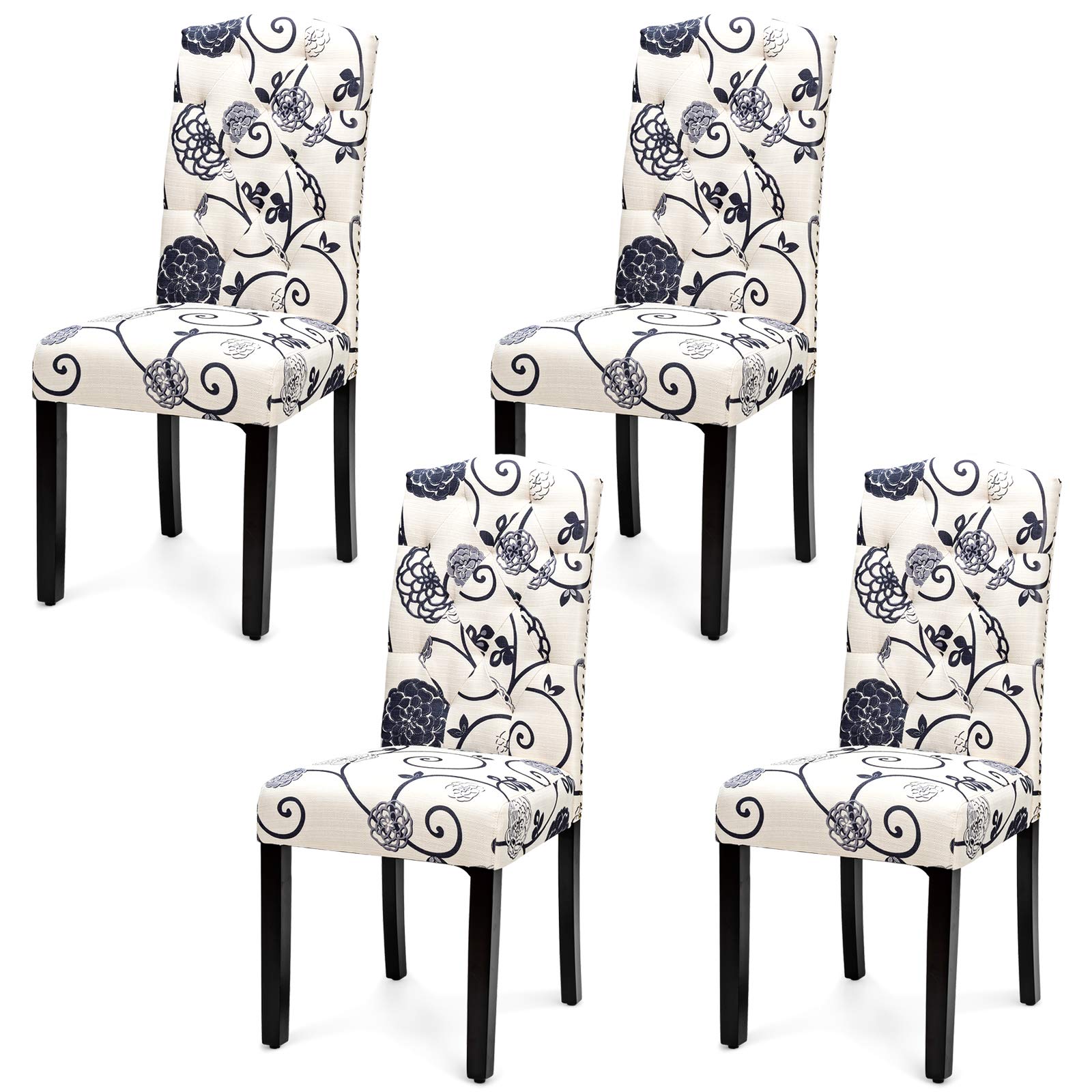 Giantex Dining Chairs Set of 4, Tufted Fabric Dining Room Chairs Withe Nailed Head, Parsons Chairs with Padded Seat, Tall Backrest, Modern Upholstered Armless Dining Chairs for Kitchen, Dining Room