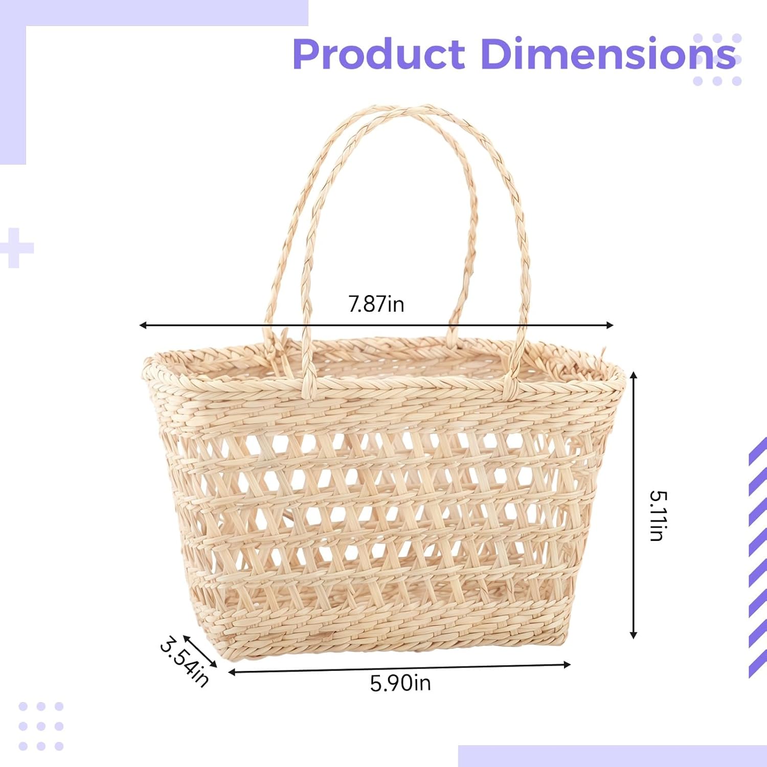 Wicker Picnic Basket Handle, Natural Handcrafted Grass Woven Storage, Square Design, Large Capacity, For Camping Picnics Outdoor Activities