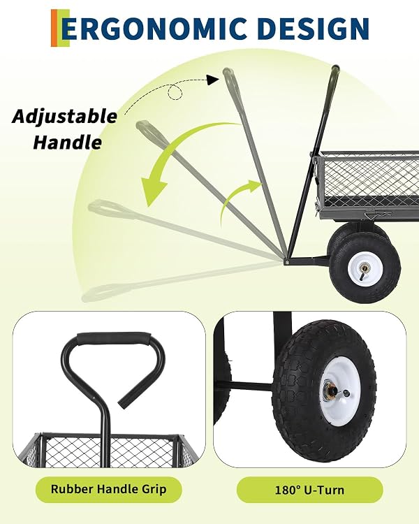 Garvee Versatile Outdoor Utility Cart-400LBS Heavy-Duty, 10" All-Terrain Pneumatic Tires, Easy Maneuverable Lawn Cart with Removable Mesh Panels for Gardening&Landscaping, Grey, with Waterproof Liner by Garvee - Used condition - Image 5