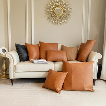 Faux Leather Throw Pillow Covers 12X20 Inch Set of 2 Brown Outdoor Modern Farmhouse Solid Decorative Pillow Covers for Room Couch Living Bedroom Bed Sofa