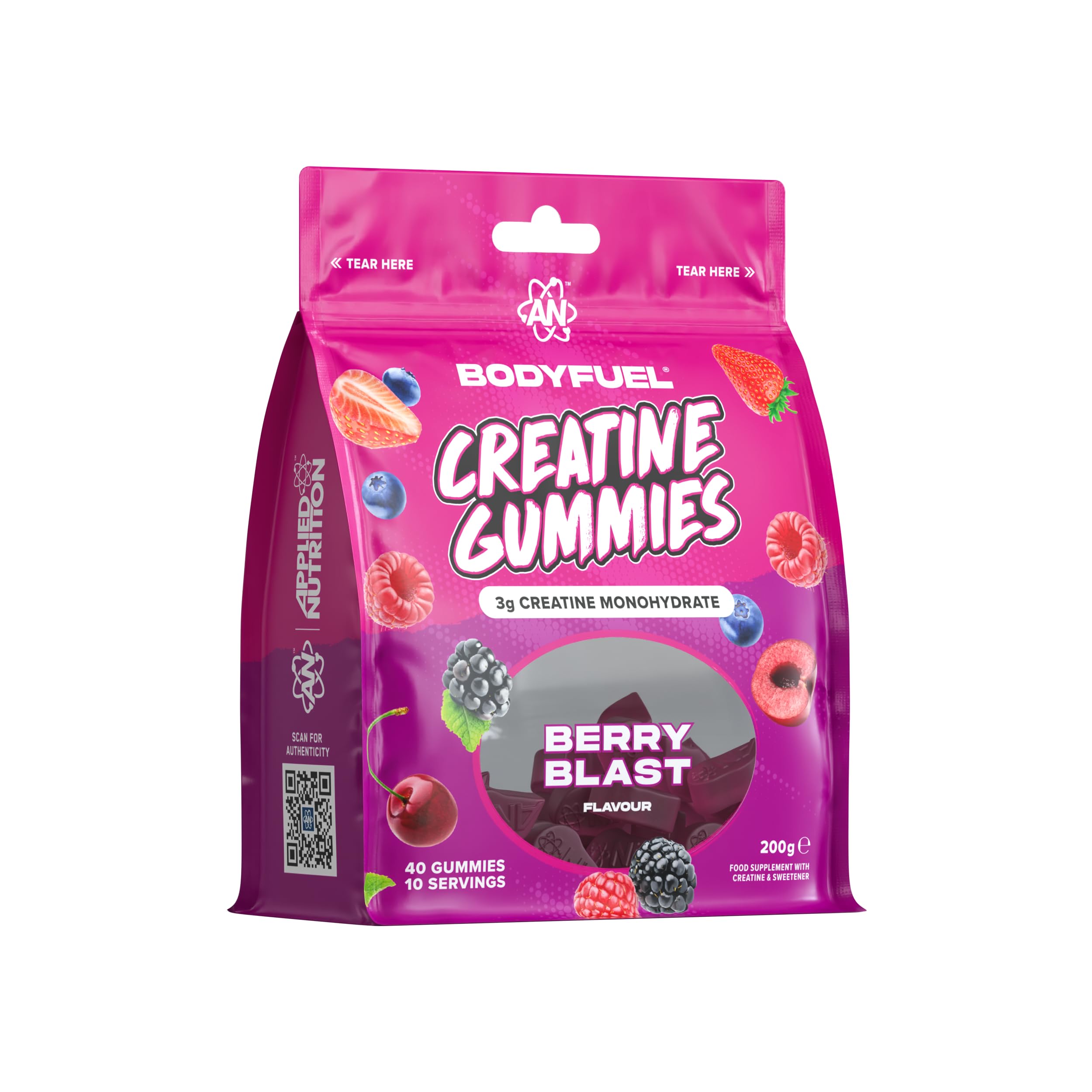 Applied Nutrition BodyFuel Creatine Gummies - 3g Creatine Monohydrate per Serving, Chewable Creatine Gummies for Strength Power & Performance Support (200g – 40 Gummies - 10 Servings) (Berry Blast)