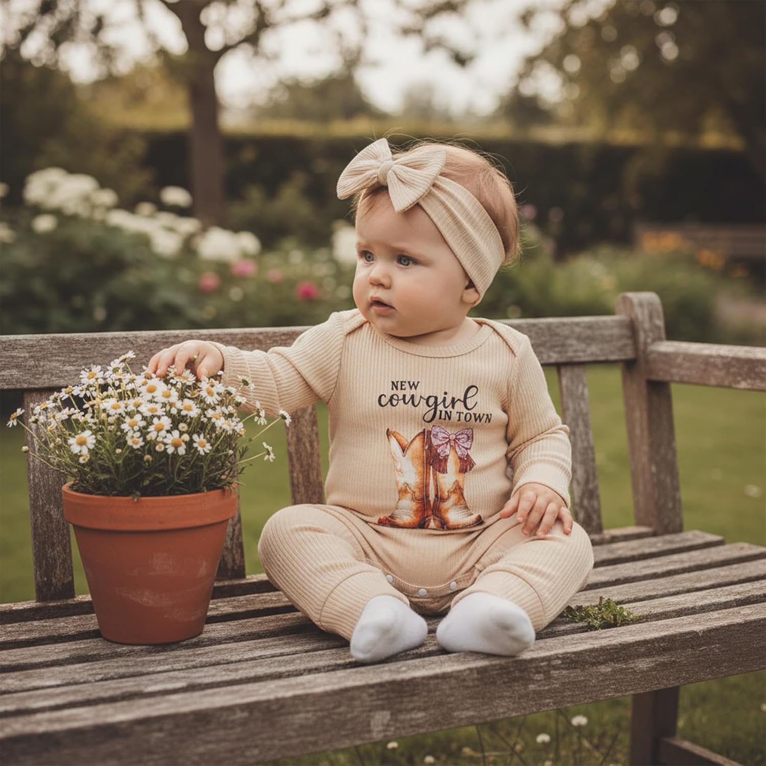 FYBITBO Baby Girl Newborn Clothes Western Outfit Long Sleeve Cowgirl Onesie Romper Knit Jumpsuit Infant Winter Spring Outfits - Image 4