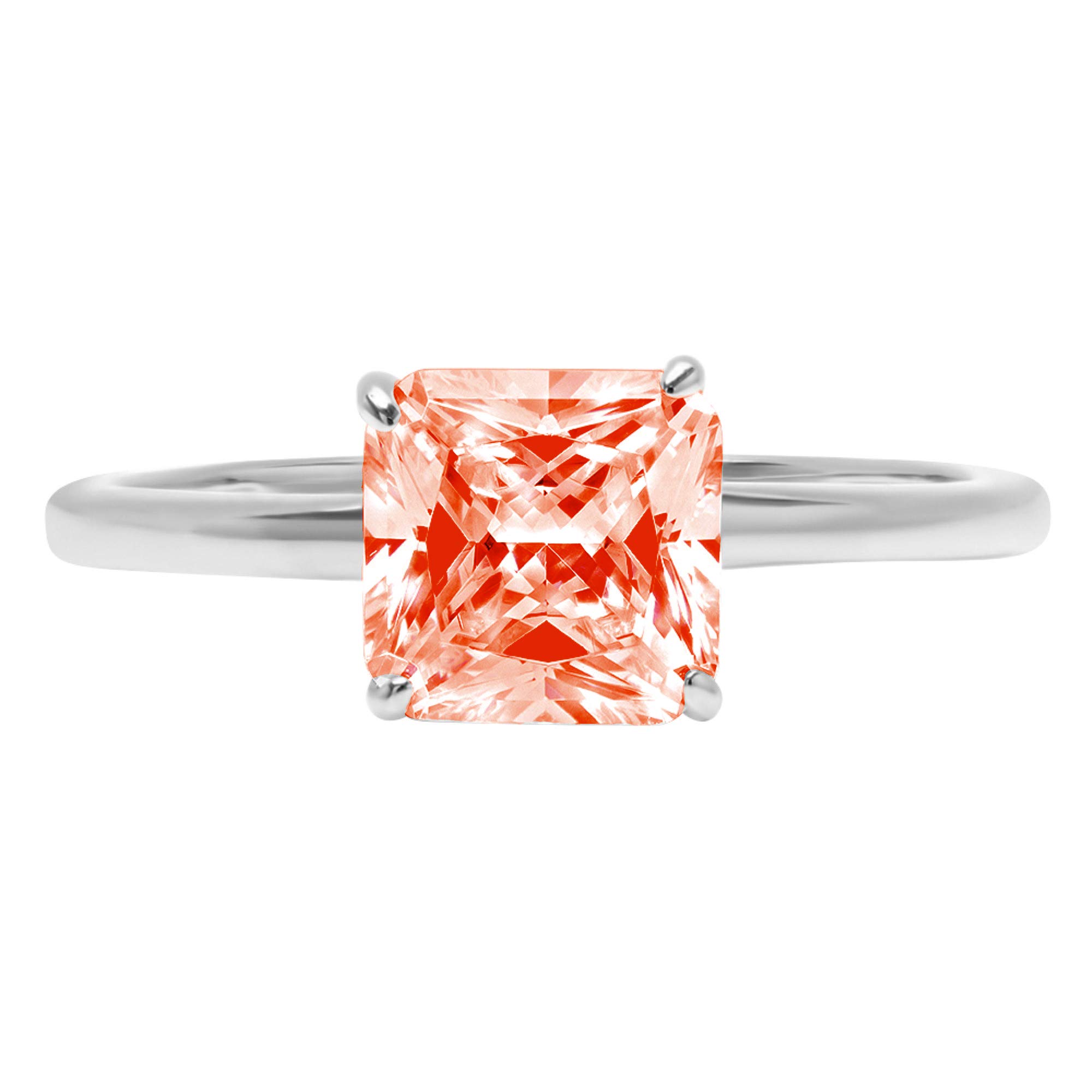 2.4ct Brilliant Asscher Cut Solitaire Stunning Genuine Red Simulated Diamond Cubic Zirconia Ideal VVS1 D 4-Prong Engagement Wedding Bridal Promise Anniversary Ring Solid 14k White Gold for Women