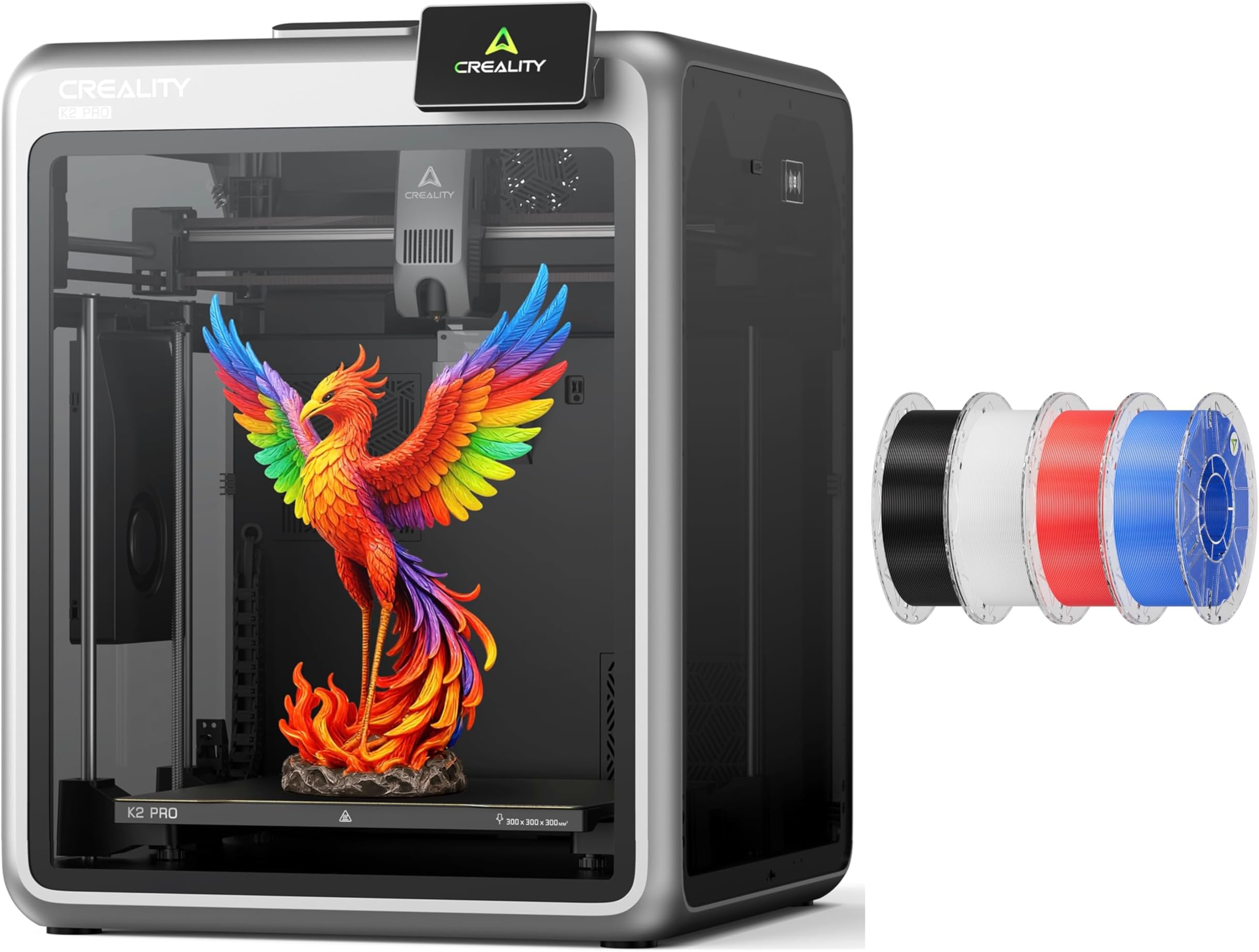 Creality K2 Pro (A) 3D Printer, Support Multicolor Printing Needs CFS, Multi Color Printing Bundle with Hyper RFID PLA Filament Support CFS (Black&White&Red&Blue)