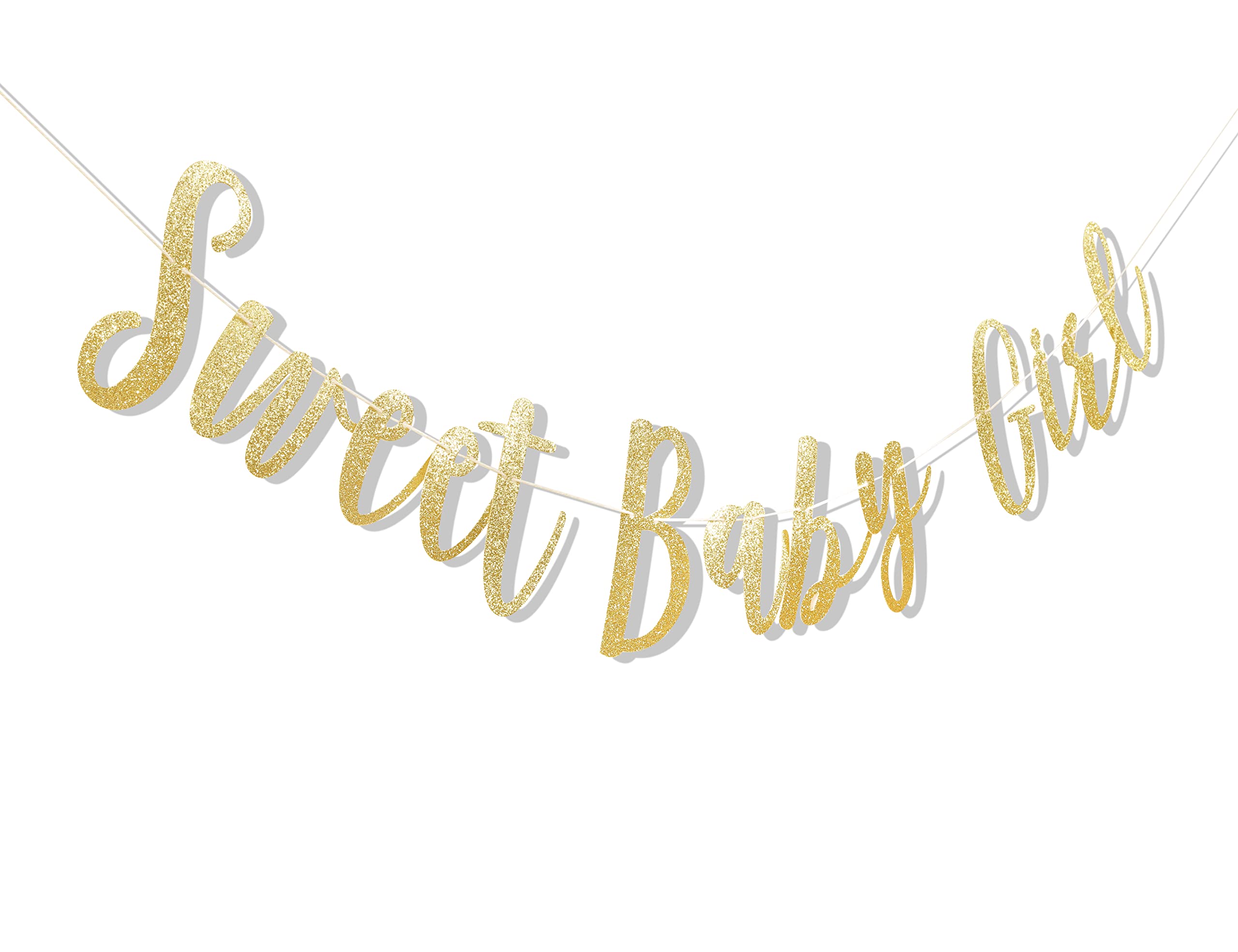 "Sweet Baby Girl" Gold Glitter Banner - First Birthday Or Baby Shower Decoration Garland