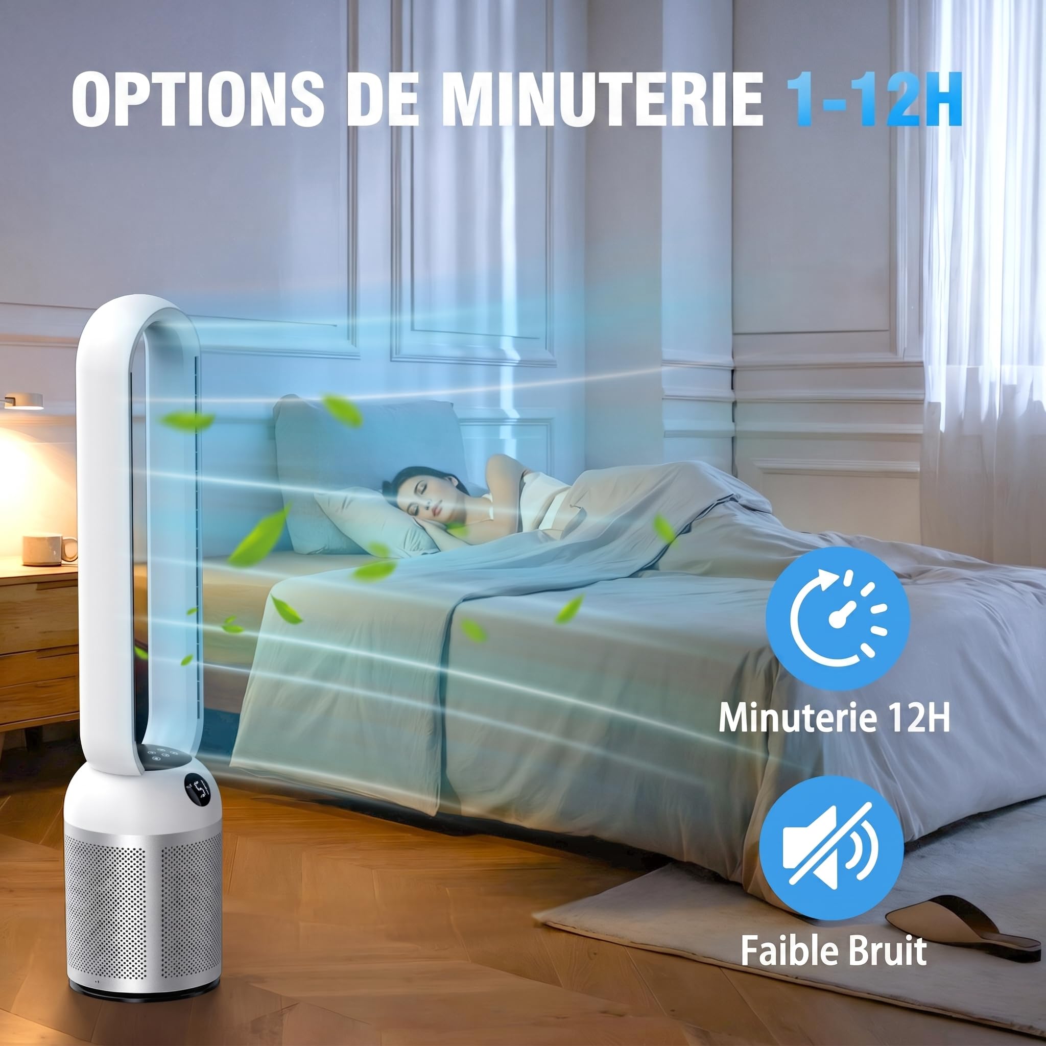 YAZEKY Ventilateur Colonne Sans Pale 101 cm, 24 Vitesses Ventilateur Tour Silencieux, Ventilateur de Sol Oscillant à 90, Écran LCD, Minuterie De 12H, Ventilateur Sur Pied Pour Chambre& Bureau (Argent)