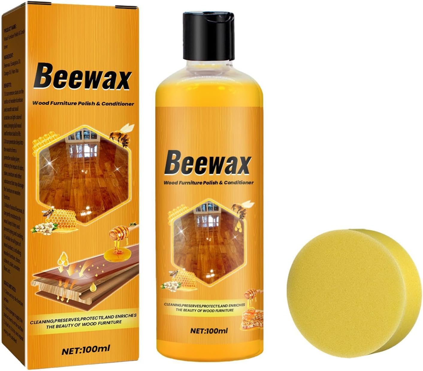 ミツロウクリーナー100ml 家具保護用蜜蝋ワックス 多機能 蜜蝋ワックス スポンジ付きbeewaxs Spray 天然 蜜 蝋ワッ クス スプレー 長持ちする ビーワッ クス スプレー ミツバチ 研磨剤ミツバチ 家具磨き剤およびクリーナー剤 ビスタ 用天然木ポリッシュ