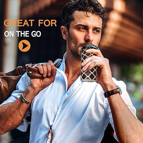 Miniatura 3 de Ayieyill 74 juegos de tazas de café desechables de 16 onzas con tapas, tazas de papel de café para bebidas calientes, tazas de papel con tapas, taza