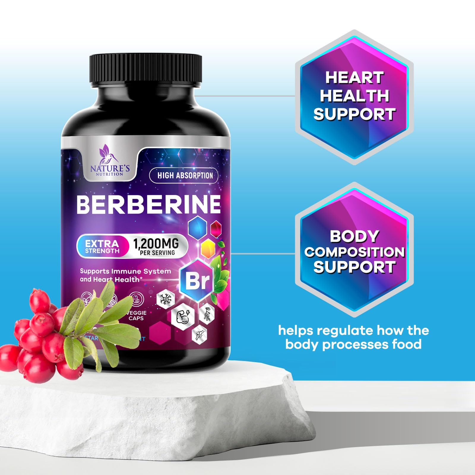 Berberine - Berberine Capsules High Dose - Chrome - Black Pepper - 120 Vegan Capsules - For 4 Months - Sensilab