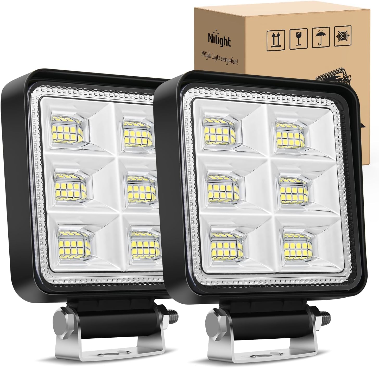 Nilight LED Tractor Lights LED Pods Square 2PCS 4 Inch 64LEDs Flood Bar Fog Driving Work Lighting for Truck Off Road Vehicles ATV UTV Boat Nilight LED Tractor Lights LED Pods Square 2PCS 4 Inch 64LEDs Flood Bar Fog Driving Work Lighting for Truck Off Road Vehicles ATV UTV Boat