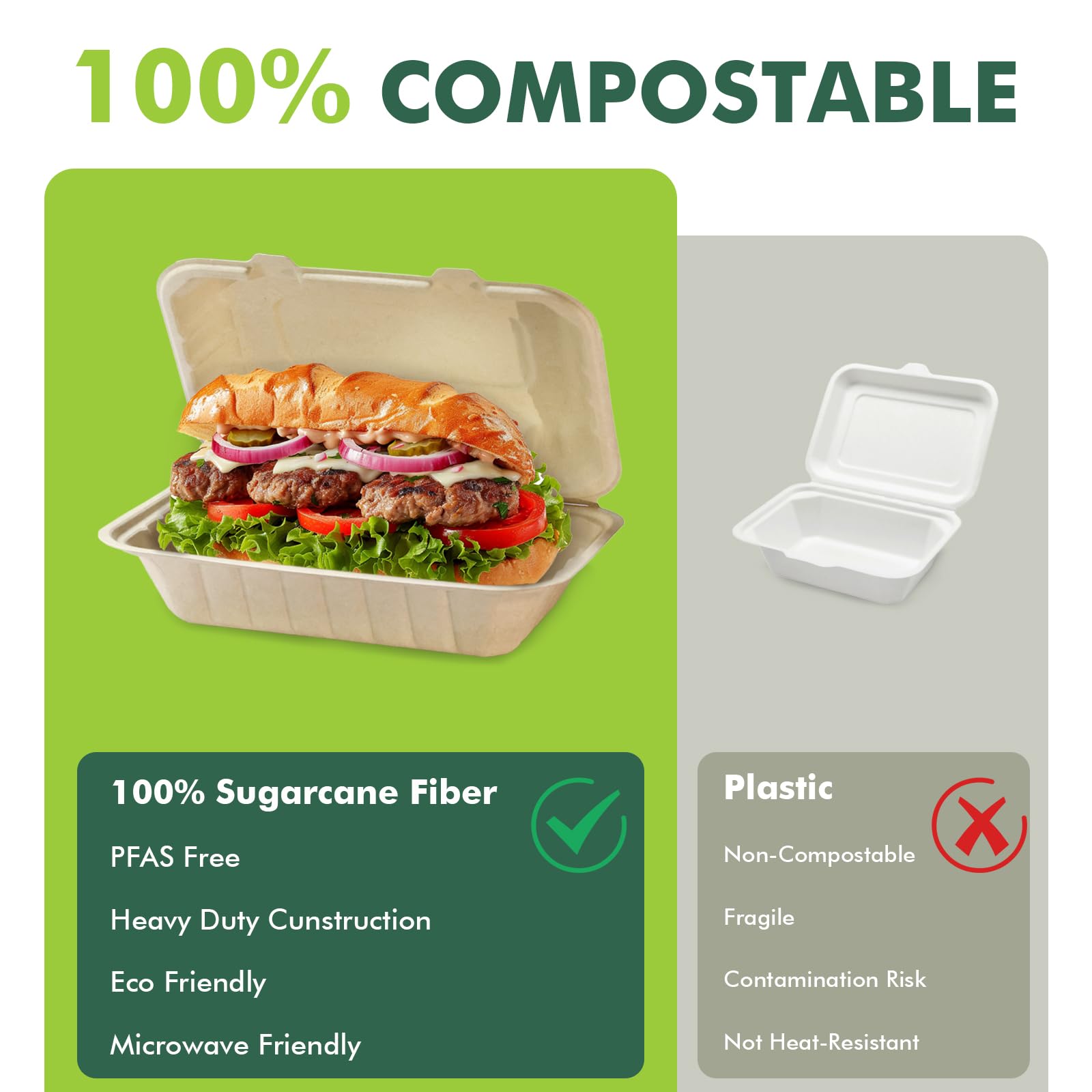 Snapklik.com : 9x6"-100Pack100% Compostable To Go Food Containers