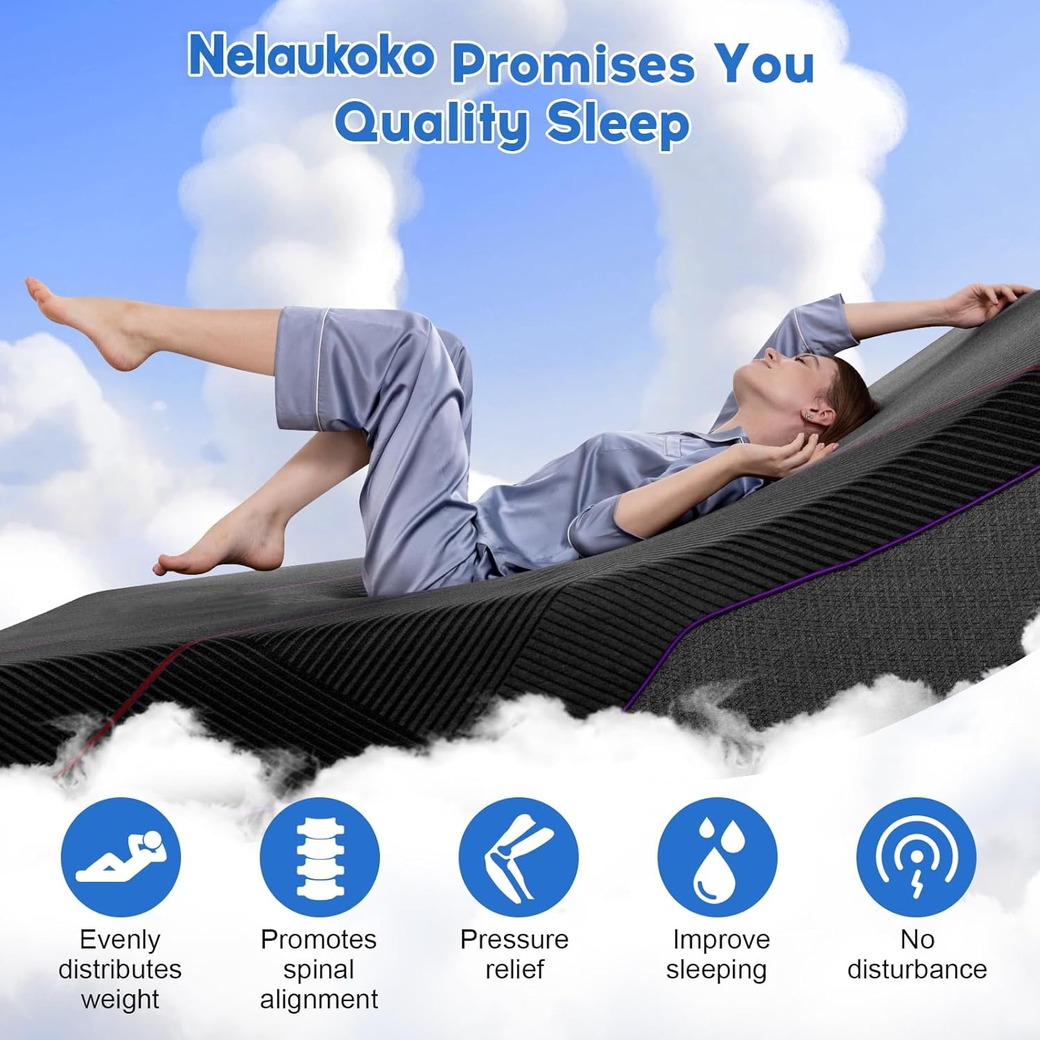 Nelaukoko Queen Memory Foam Mattress, 12 Inch Queen Size Mattress in a Box, Medium Firm with Cooling Technology & Pressure Relief, CertiPUR-US Certified, Motion Isolation, Removable Washable Cover - Image 5