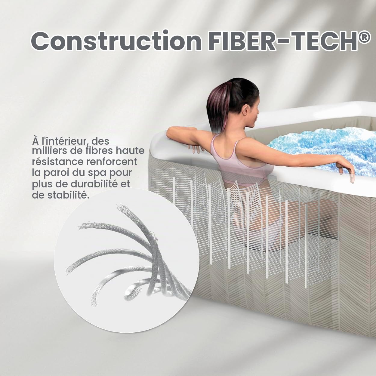 INTEX 28445EH Bain à remous Portable Gonflable d'extérieur Deluxe PureSpa Chevron pour 4 Personnes, avec Couverture de Spa économe en énergie, Application de contrôle de Spa, système d'eau salée prêt