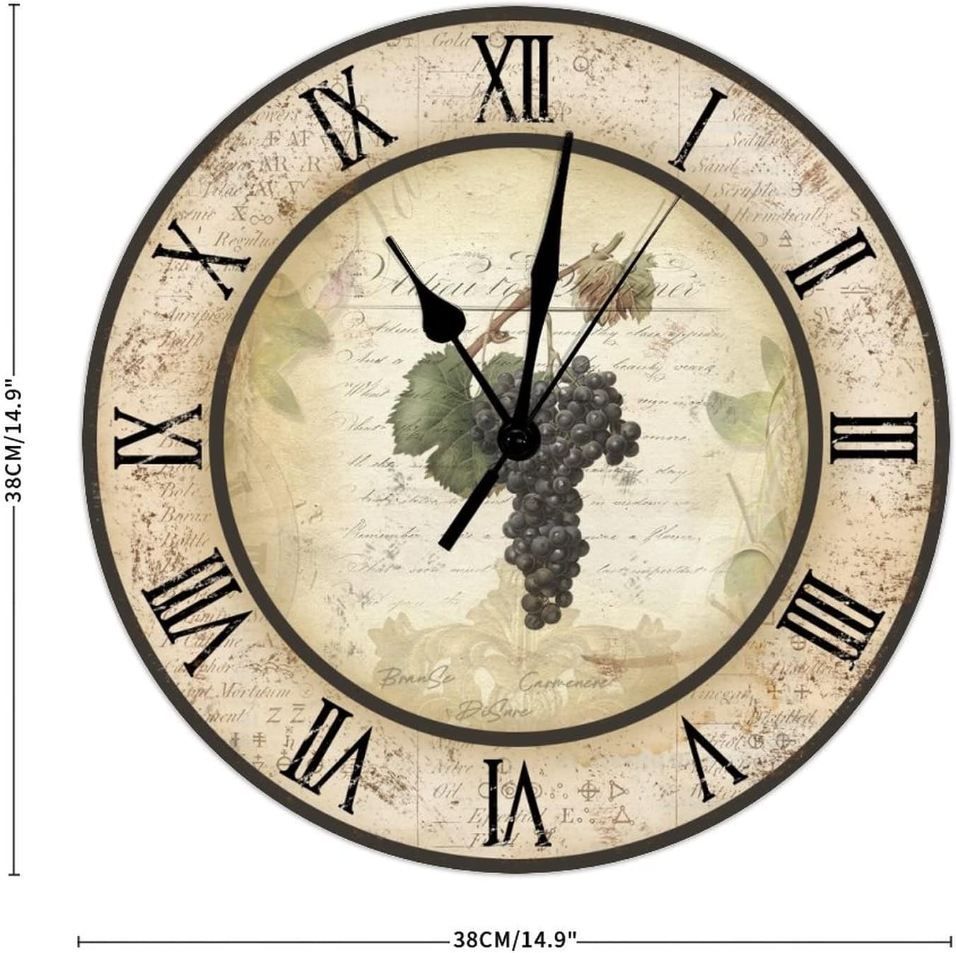 Grape Wooden Wall Clock Rustic Kitchen Wall Clock Winery 15 Inch Large Wall Clocks Battery Operated Silent Non-Ticking Roman Numerals Rustic Wall Decor Home Decor for Office School Bathroom