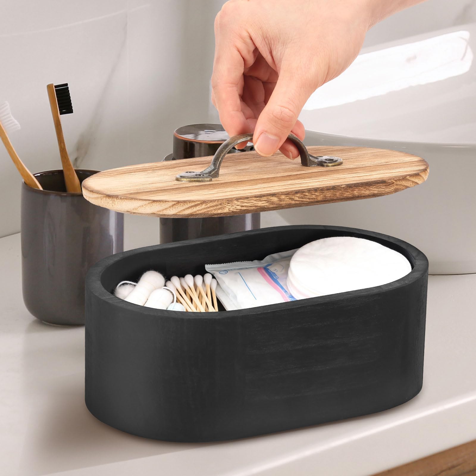 Qinglang Women's Black Tampon Holder For Bathroom Versatile Tampon Storage Pad Organizer Wood Period Box Rustic Tampons And Pad Storage Container With Lid Large Capacity Feminine Products Caddy Period Organizer For