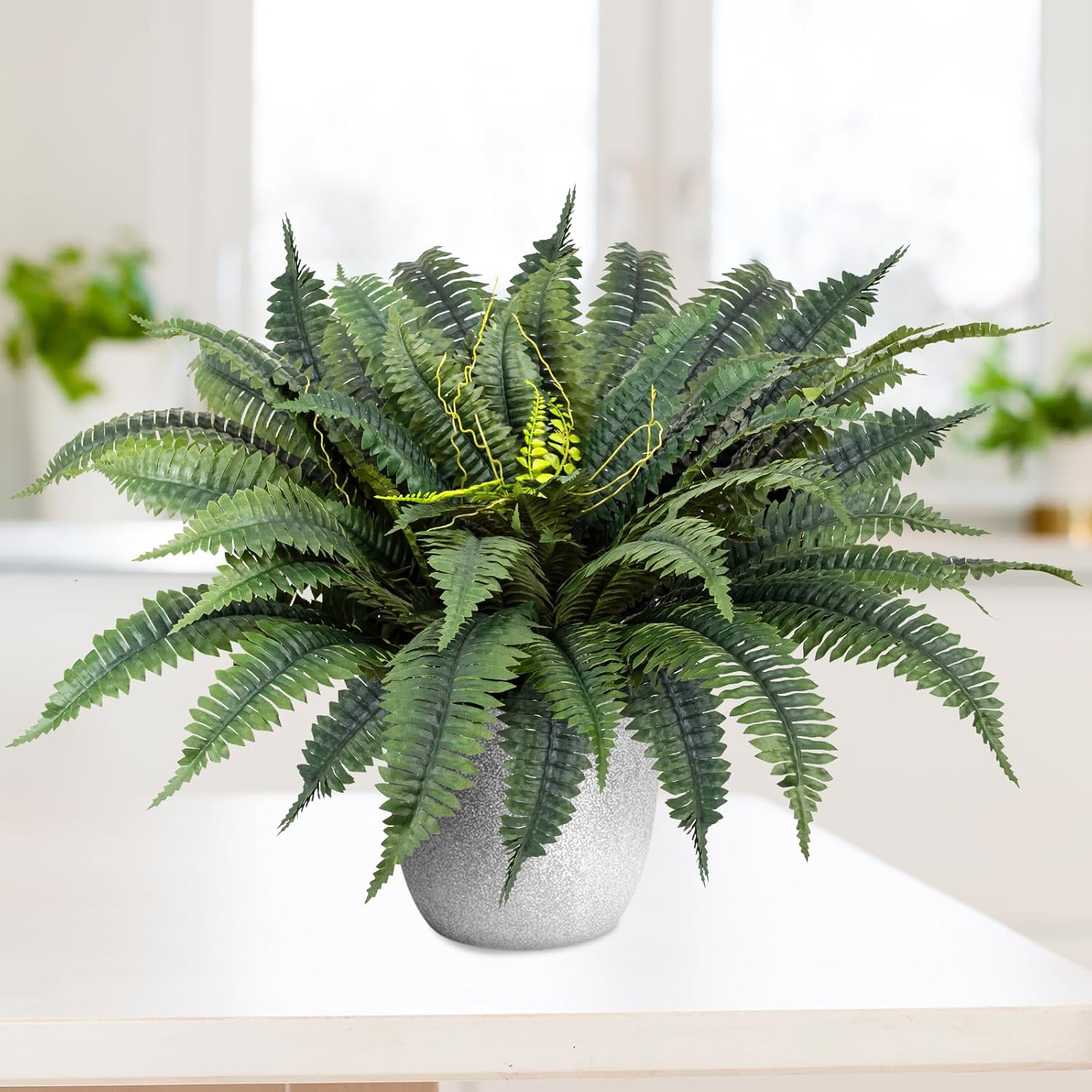 Artificial Boston Ferns, 2Pcs 48 Inch Large Fake Ferns Plants for Indoor  Outdoor Decor, 88 Branch Greenery for Office, Living Room, Garden