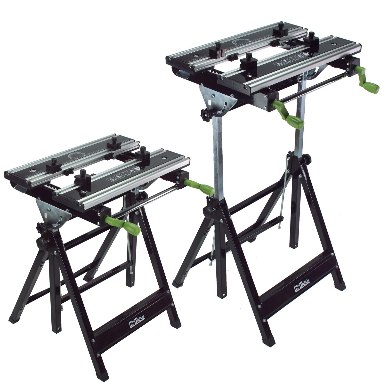 2 x TRUTZHOLM Werkbank klappbar höhenverstellbar – Premium Multifunktionswerkbank aus Alu/Stahl, 7-Fach verstellbar, 100 kg Tragkraft, mobiler Arbeitstisch für Werkstatt & Hobby