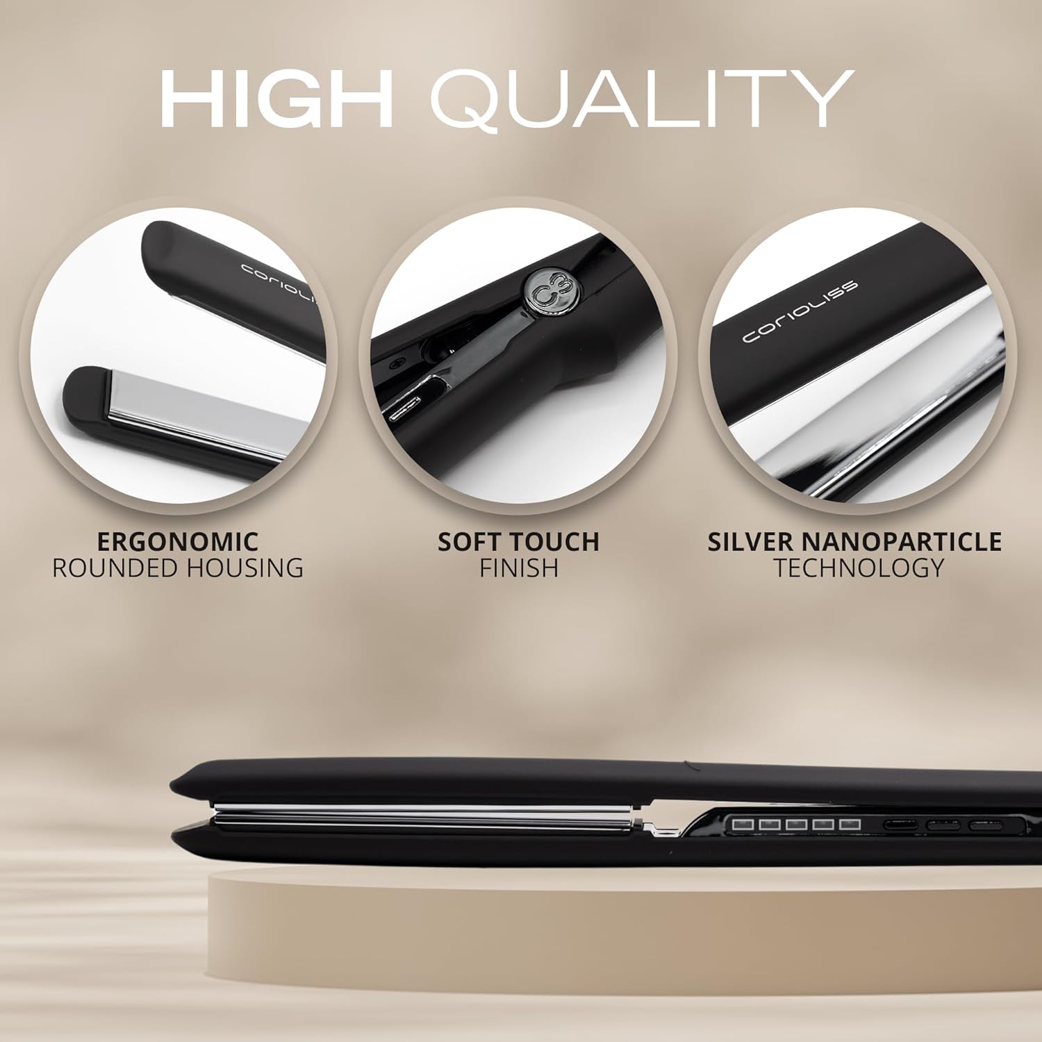 Corioliss C3 Hair Straightener Flat Iron Professional for Hair Titanium Plates Control Temperature Women (Black Chrome Soft Touch)