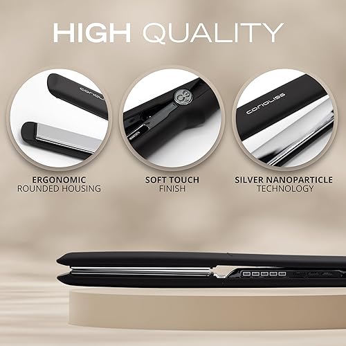 Miniatura 4 de Corioliss C3 Plancha plana profesional para el cabello, placas de titanio, control de temperatura, mujeres (cromo negro suave al tacto)