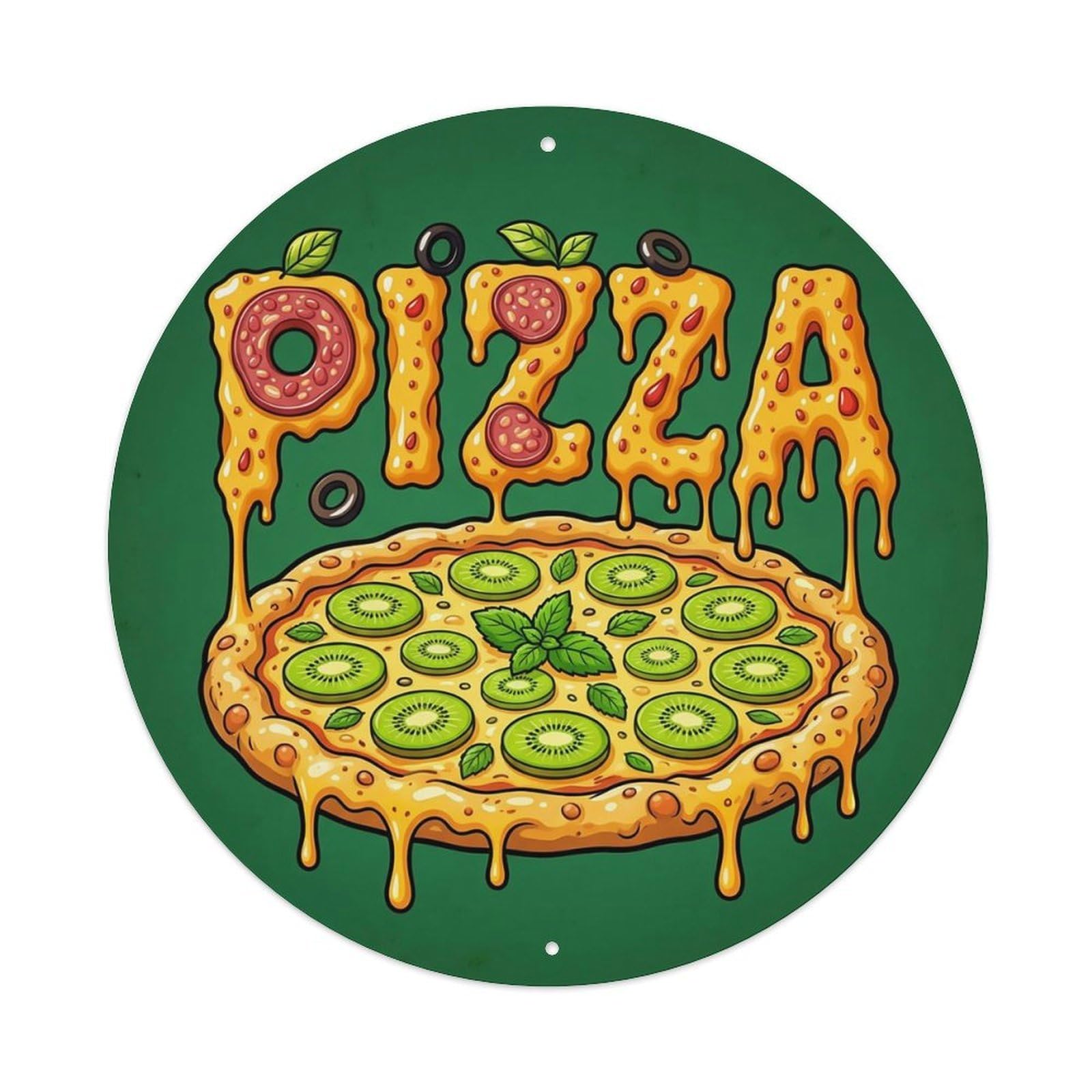 Huiyhb 8X8inch(20X20cm) Vintage Pizza Slice Kiwi Mint Metal Tin Sign