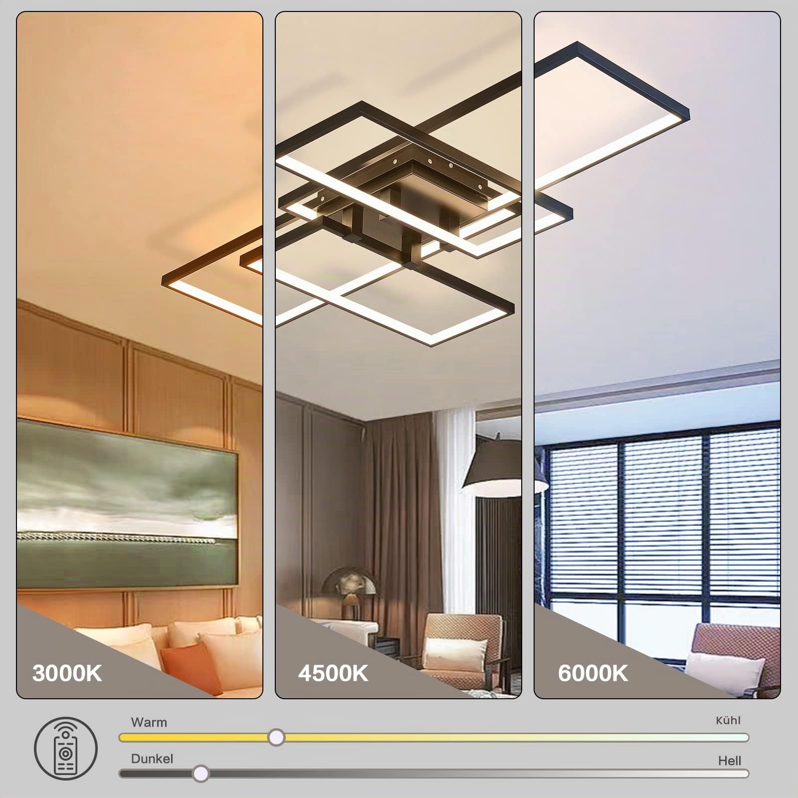 Moderne LED Deckenleuchte Dimmbar 82W, Wohnzimmerlampe Rechteck Deckenlampe Leuchten Schlafzimmer mit Fernbedienung Lichtfarbe Helligkeit Farbwechsel, Deckenbeleuchtung Lampe Dimming Innenbeleuchtung