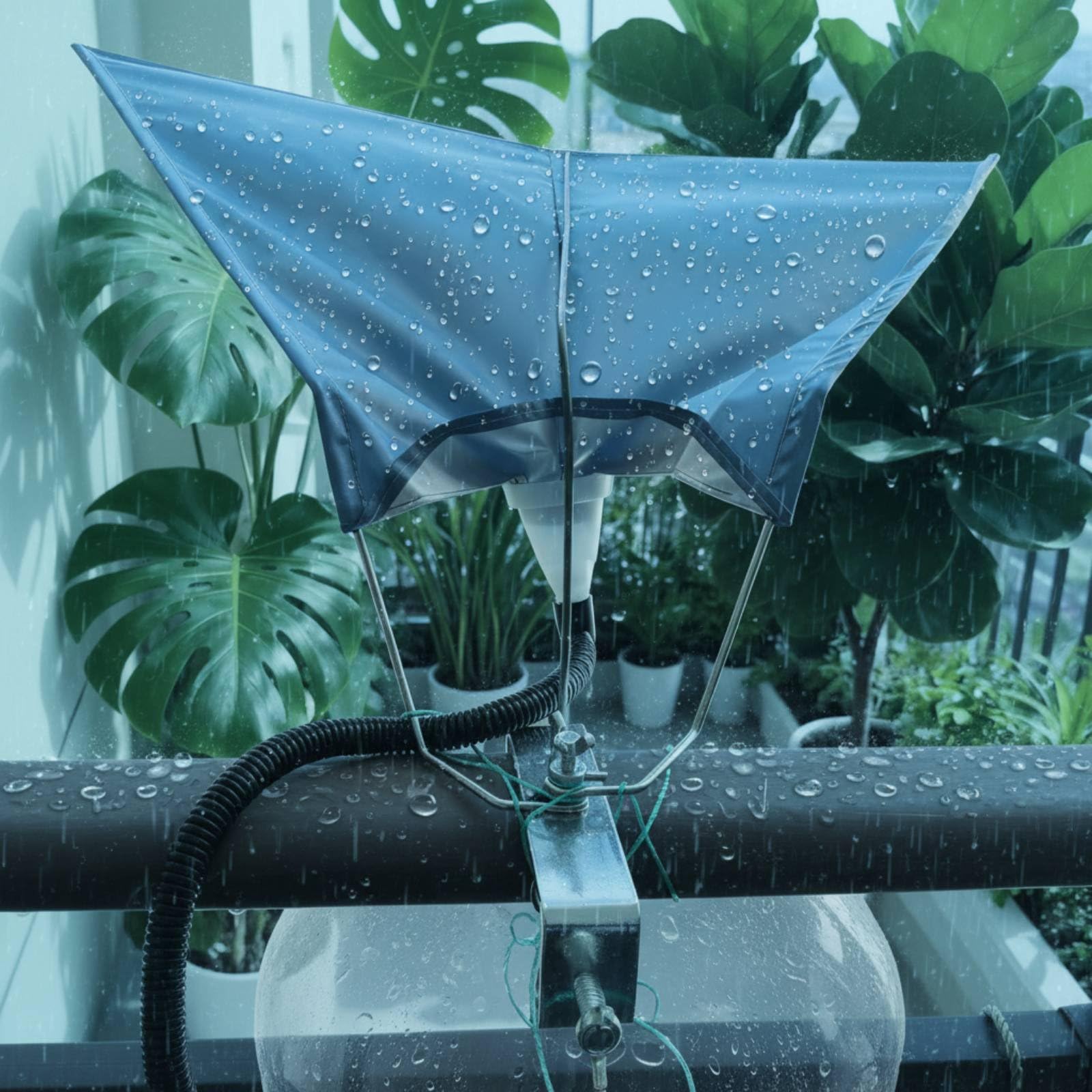 predolo Raccoglitore Pioggia con Tubo Imbuto Raccogli Pioggia Resistente Alle Intemperie Attrezzatura da Giardinaggio per Terrazzo, Morsetto Fisso Con Intervallo Di Serraggio 1.5-7.5 Cm Set Completo