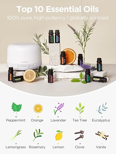 Miniatura 5 de InnoGear Difusor de aromaterapia y 10 aceites esenciales, difusor de aceite esencial de 16.9 fl oz con control remoto ultrasónico de niebla fría,