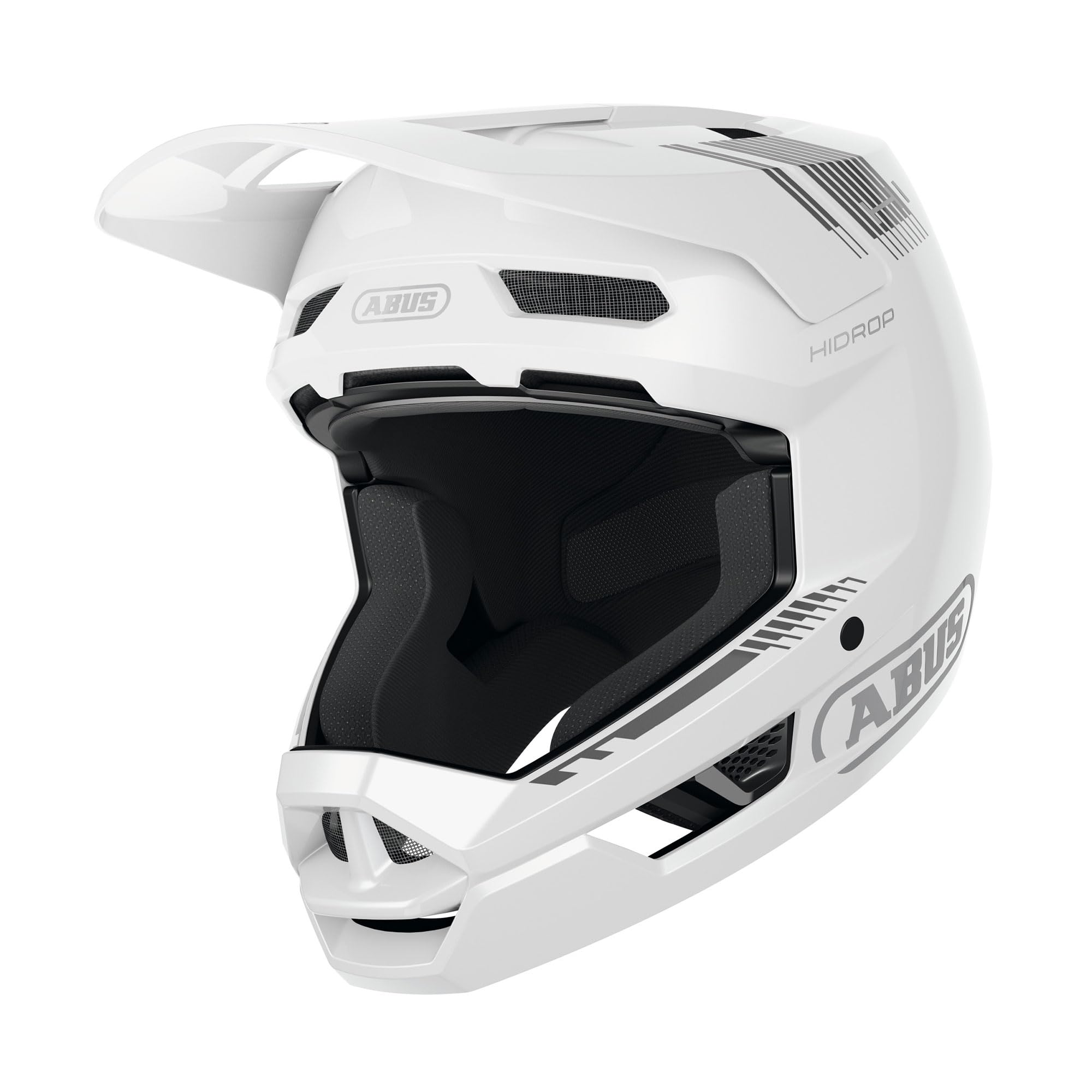 ABUS Casco Downhill HiDrop, Fullface, Alpine White, Talla L | Casco de bicicleta certificado ASTM con carcasa ABS para MTB, Downhill, Enduro y Bikepark
