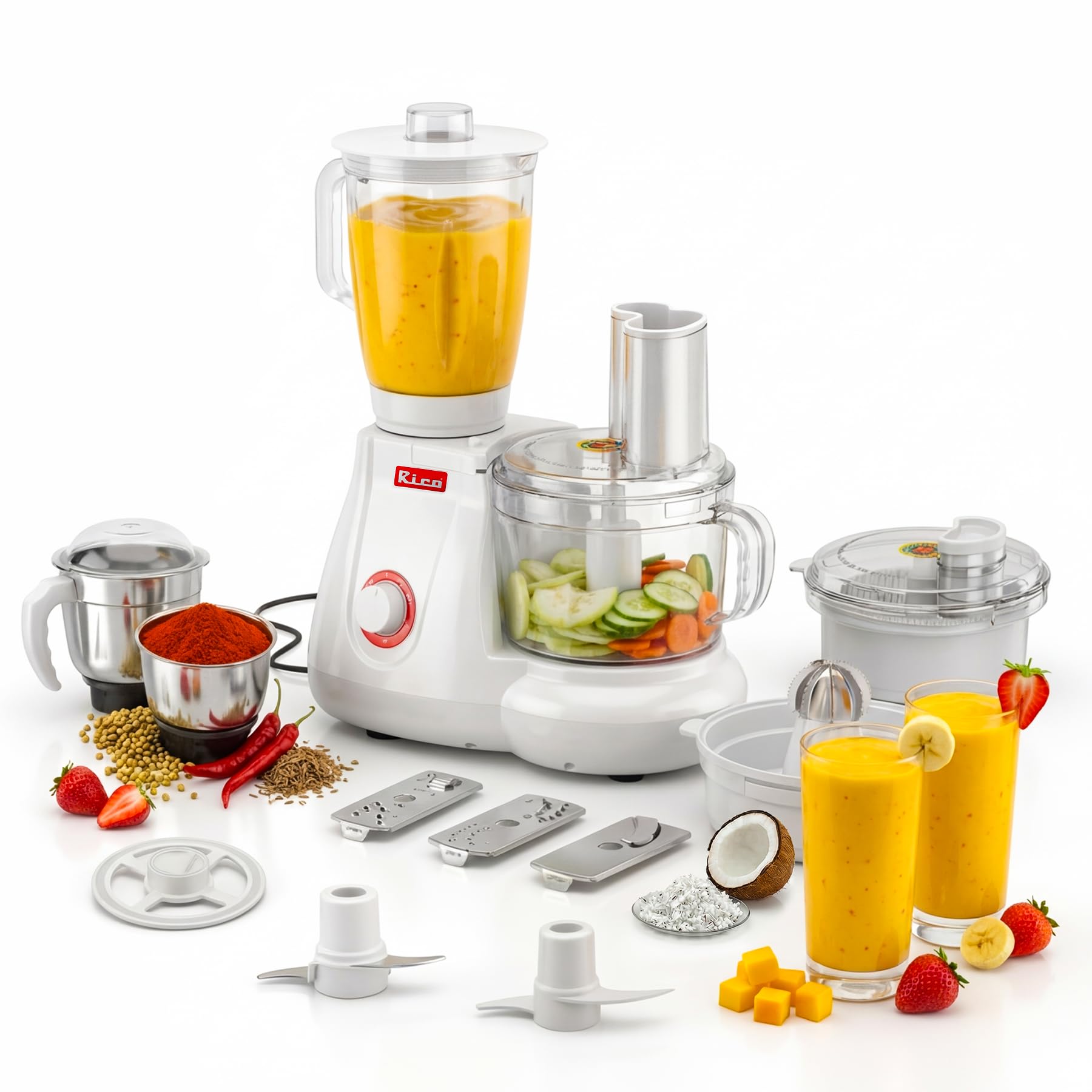 Rico Heavyduty 700W Mixer Grinder Food Processor for Kitchen | Coconut Scraper, Citrus Juicer, Blender Jar, Grinding Masala, Chutney Jar etc. | 2 Years Warranty-image-9