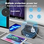 Paquet de 2 Ultra Barre d'alimentation à prise plate, Barres d'énergie avec 4 De larges sorties,6 Flat Plug Extension Cord avec 3 USB Ports(1 USB C Port), station de recharge de bureau, noir