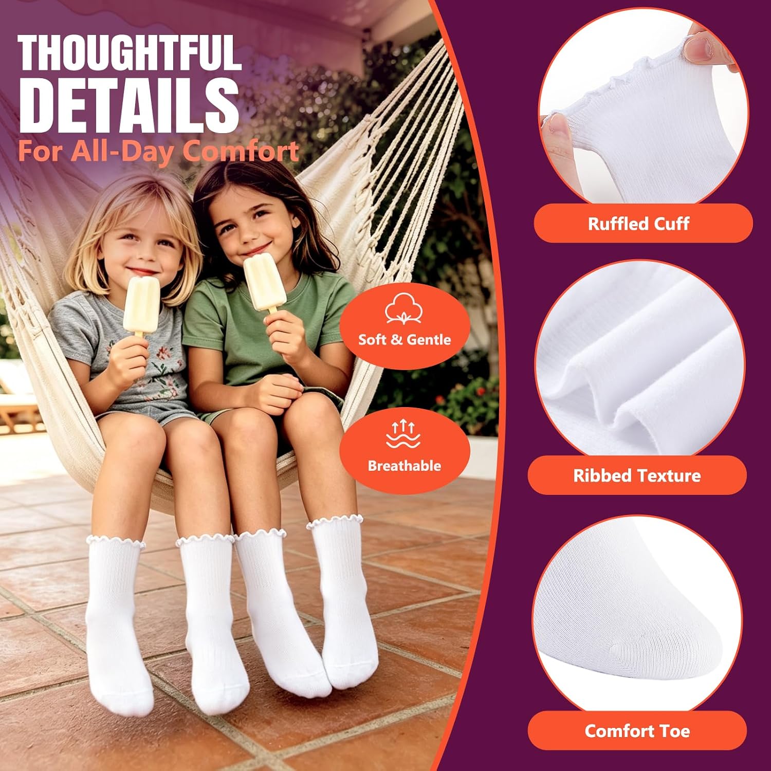 Girls Kids Ruffle Socks Uniform School Dress Frilly Cotton Crew Socks Toddler 6 Pairs
