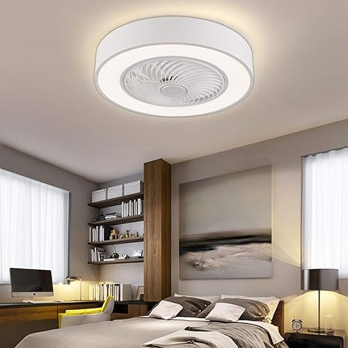Miniatura 6 de YIYIBYUS Ventilador de techo cerrado con luces, ventilador de techo de 23 pulgadas para dormitorio, control remoto LED, 3 modos de iluminación de