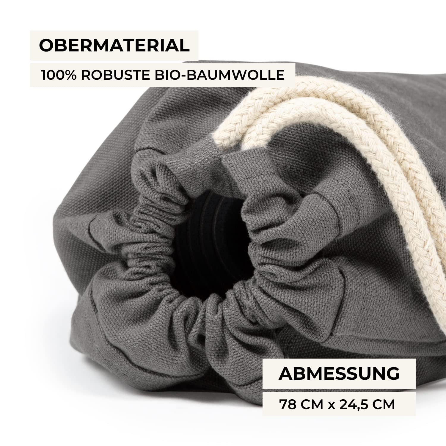 Lotuscrafts Yogatasche Nandi aus Bio-Baumwolle - Fair & Ökologisch hergestellt - Yogamattentasche 78cm groß - Tasche für Yogamatten & Yoga-Zubehör - Farbe Natur, Anthracit, Oil Green