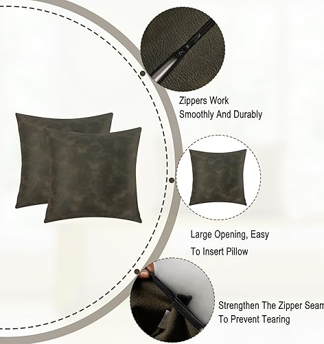 Miniatura 3 de Juego de 2 fundas de almohada decorativas de piel sintética de color verde oliva, 24 x 24 pulgadas, fundas de almohada modernas de estilo bohemio