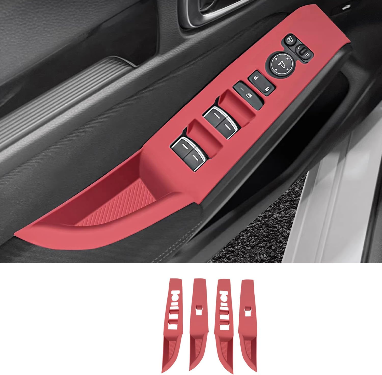 Temmis 4PCS Car Door Window Switch Panel Cover for Honda Civic 2022-2025, Auto Interior Decor Accessories Armrest Trim Silicone Style Kit-Red