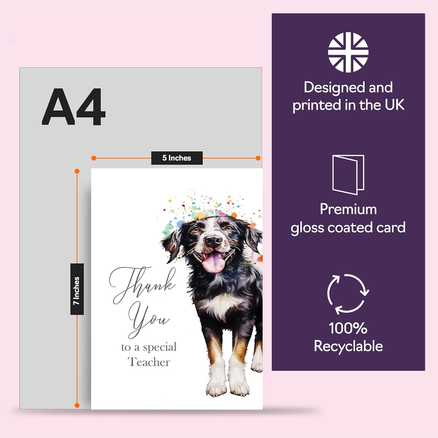 Thank You Cards for Teacher - Party Dog - Thankyou Cards for Teacher from Pupil Student, Heartfelt Appreciation Card 5x7 Inch Thank You So Much Greeting Cards