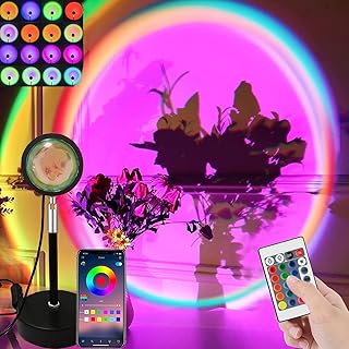 Sunset lamp Projector, Sunset Projection lamp. 6W LED 180 Degree Rotating Wireless App Control and Remote Control Sunset Light with Multiple Colors, Sunset lamp Bedroom Decor, 16 Color Changing.…