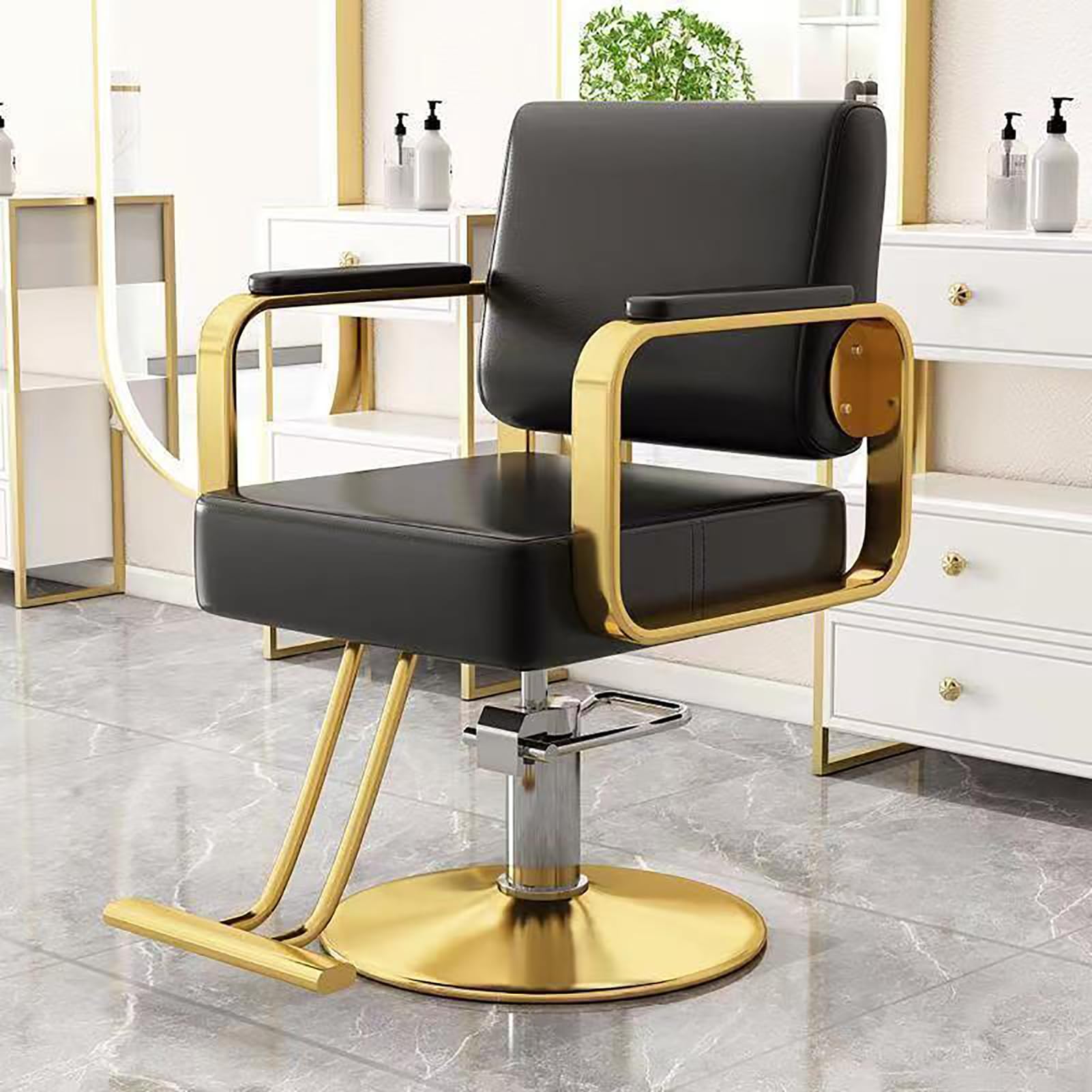 OZBMA Hydraulic Barber Chair with Swivel Base, Adjustable Height and Foot Rest for Salon Home Use (D)
