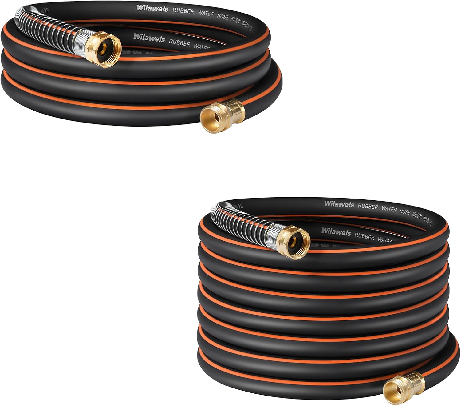 5/8" Garden Hose 15FT & 50FT Bundle, Heavy Duty Rubber Garden Water Hose, 300 PSI Working, 1000 PSI Burst, Swivel Handle with Stainless Steel Ring, All-Weather Outdoor Use, BG15GH06-BG50GH06