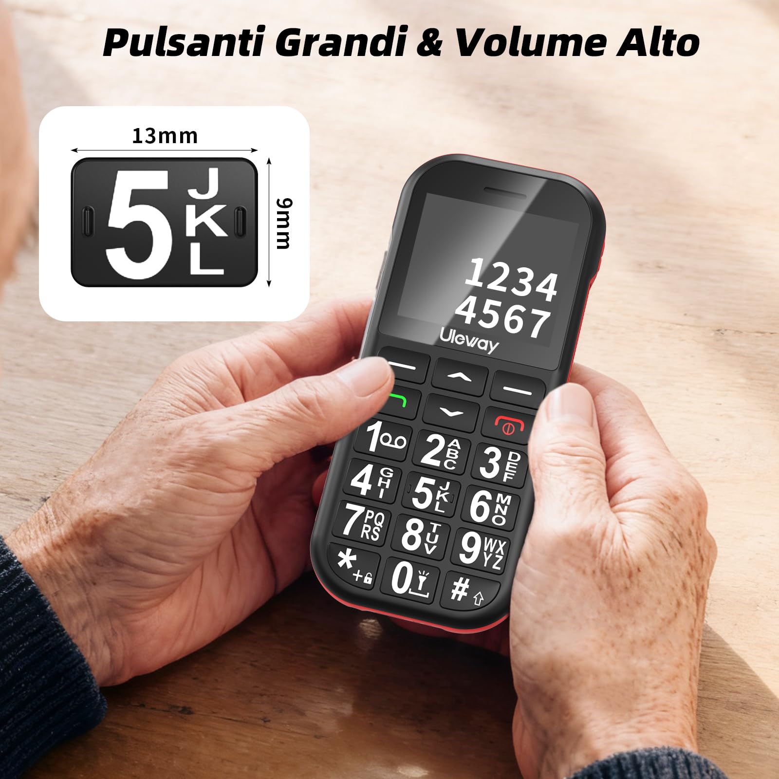 CHAKEYAKE Cellulare per Anziani 4G Sbloccato con Tasti Grandi, Batteria 1800mAh Lunga Durata, USB-C, Funzione SOS, Torcia, Base di Ricarica, Nero