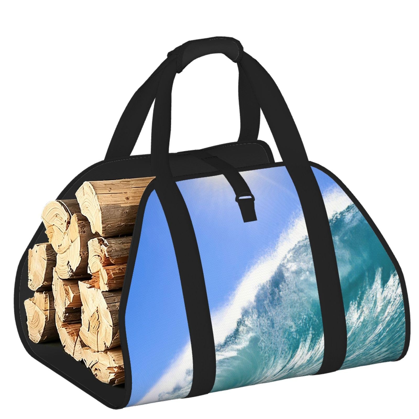 Big Ocean Wave Hd Print Firewood Bag Wood Carrier Transport Sack Camping Picnic Storage Daily Home