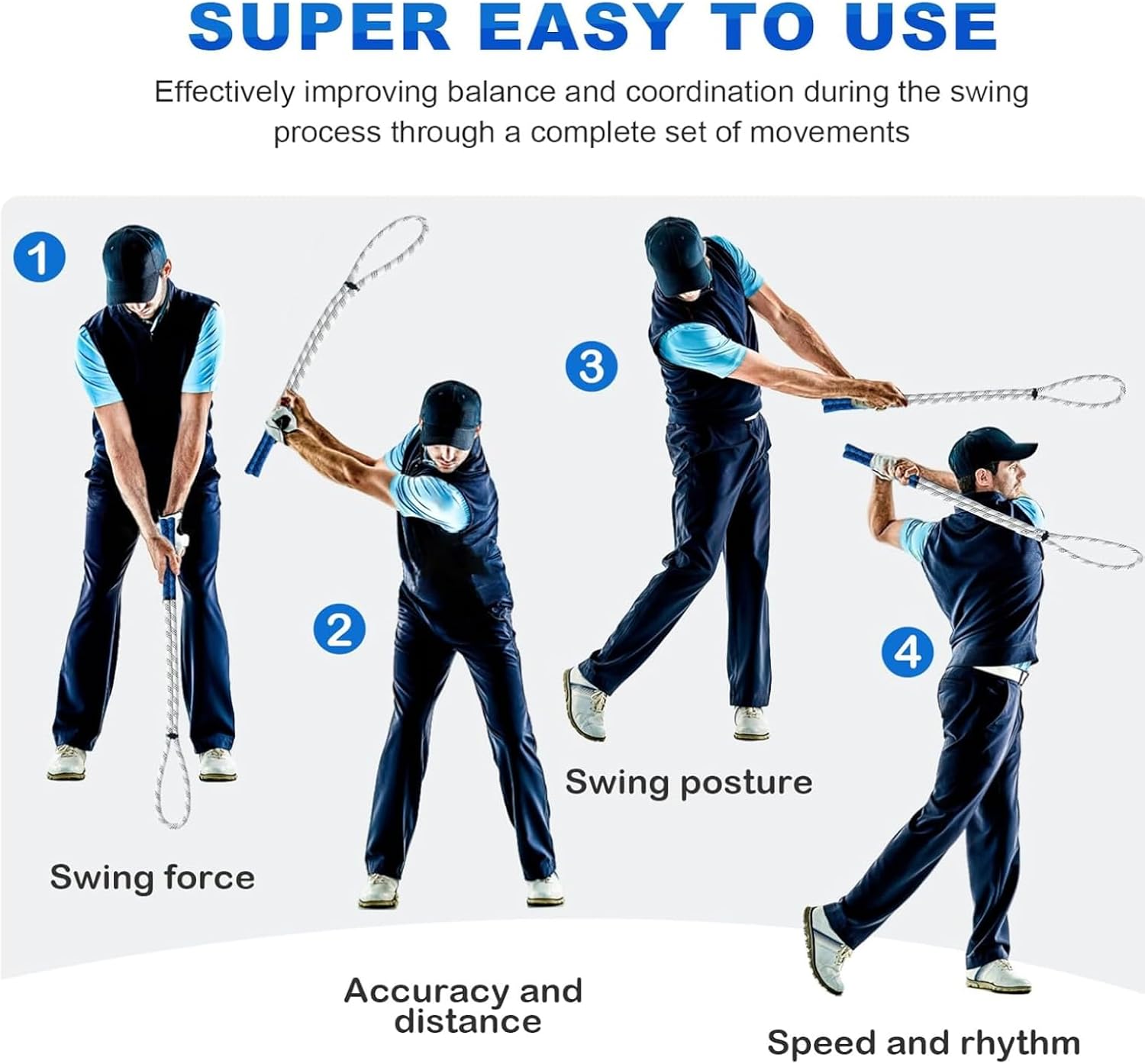 LOFIN Golf Swing Trainer Rope – Heavy-Duty Golf Training Aid for Swing Speed & Rhythm, Durable Double Rope Swing Trainer for Warm-Up, Posture, and Tempo Improvement